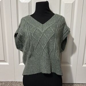 Sincerely Jules Green V-Neck Cable Knit Sweater